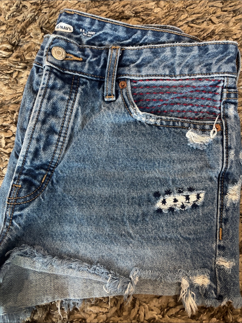 Old Navy OG Short High Rise Distressed Denim Shorts with Embroidered Accents - Picture 10 of 11